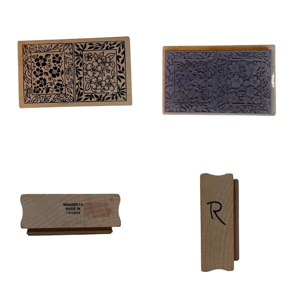 Magenta Floral Abstract Wood Rubber Stamps Set of 2 Large Canada Art - Picture 8 of 9